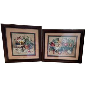 Home Interiors Barbara Mock 2 Framed Wall Floral Still Life Pair Picture Decor